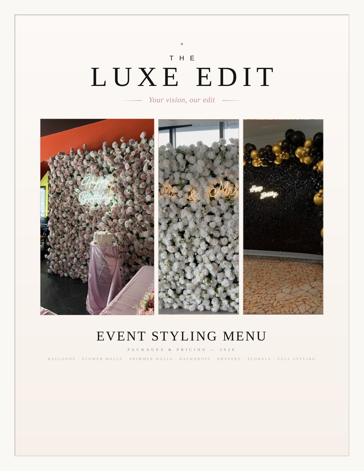 The Luxe Edit event styling menu, page 1 of 7