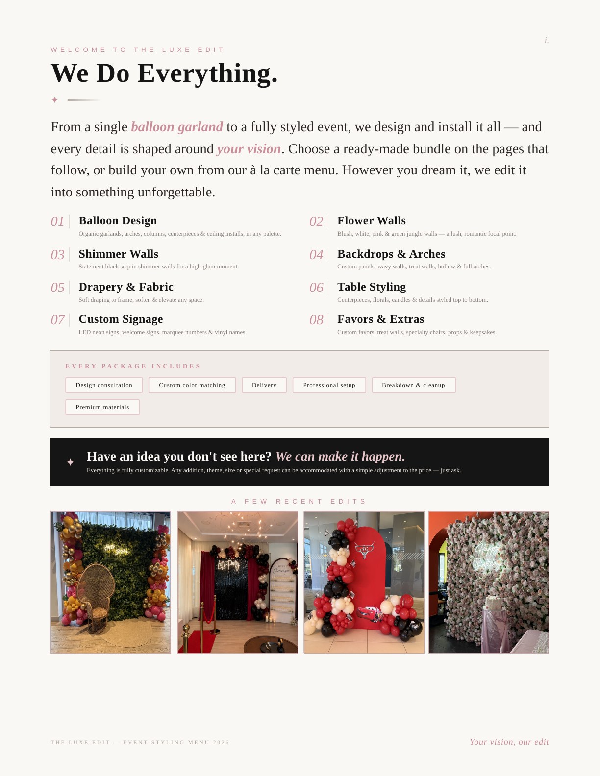 The Luxe Edit event styling menu, page 2 of 7